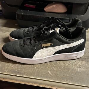 Puma Black and White Shoes with Gold Accents